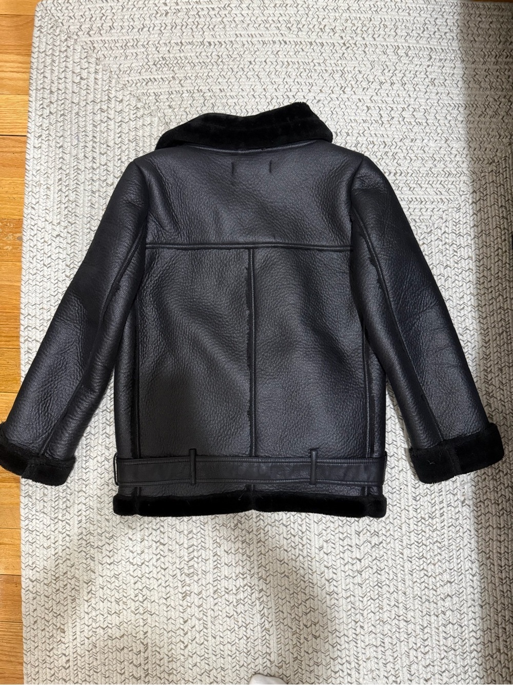 Zara Black Double-Faced Faux Shearling Biker Jacket - Picture 7 of 11
